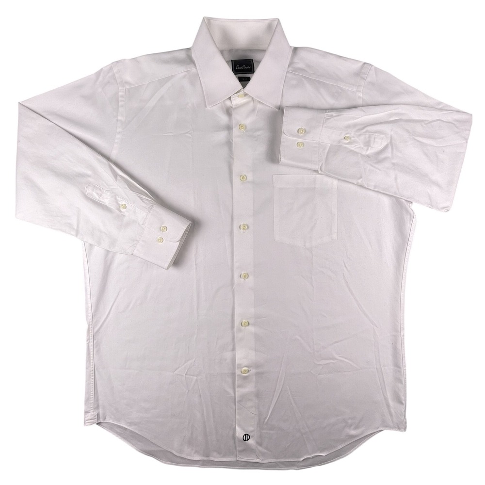David Donahue Dress Shirt Mens 17 32/33 White Trim Fit Cotton Twill Long Sleeve